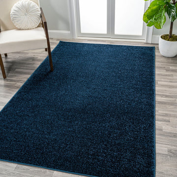 Haze Solid Low-pile Area Rug Navy